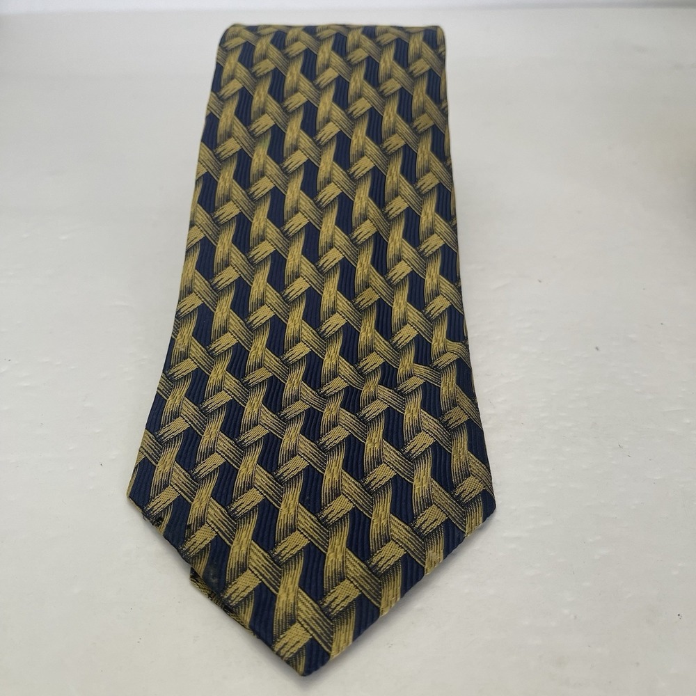 Countess Mara Navy Blue Gold Yellow Men's Tie Necktie Basketweave Geometric Silk